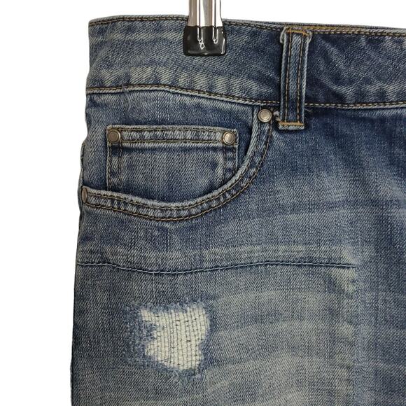 London Jean Womens Size 8 Blue Jean/Denim Mini Skirt Distressed Stretch‎ Y2K - Picture 3 of 11